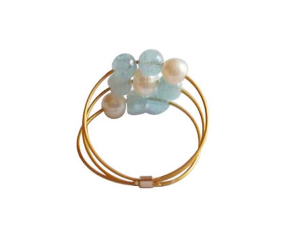 Gemshine - Damen - Ring - Vergoldet - Aquamarin - Perlen - Blau - Weiß, Ringgröße:60 (19.1) – Bild 5