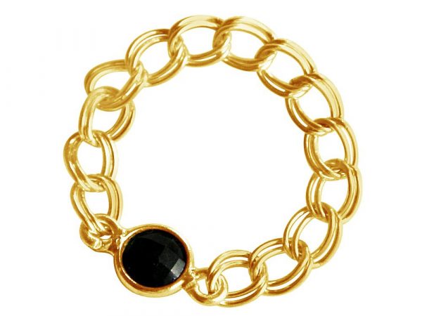 Gemshine - Damen - Ring - Vergoldet - Onyx - Schwarz - Beweglich - Geschmeidig