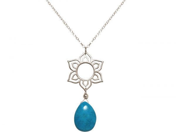 GEMSHINE Damenhalskette aus 925 Silber mit YOGA Lotusblume und Türkis Tropfen. Edelstein hervorragender Qualität und Farbe. Made in Madrid / Spanien. Im eleganten Schmucketui mit Geschenkverpackung – Bild 3