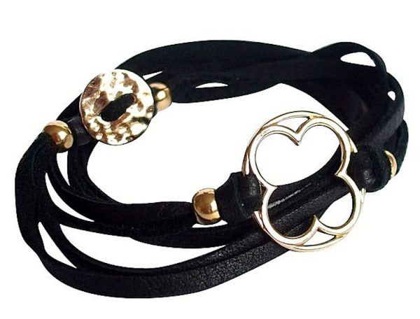 Gemshine - Damen - Armband - Wickelarmband - KNOTS Clover - Vergoldet - Schwarz - Größenverstellbar