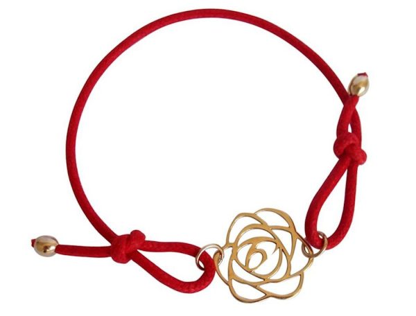 Gemshine - Damen - Armband - KNOTS Art Deco Blume - Rose - Vergoldet - Rot - Größenverstellbar