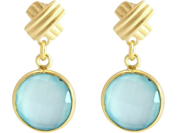 Gemshine - Damen - Ohrringe - 925 Sterling Silber - Vergoldet - Chalzedon - Aqua - CANDY - 3,5 cm