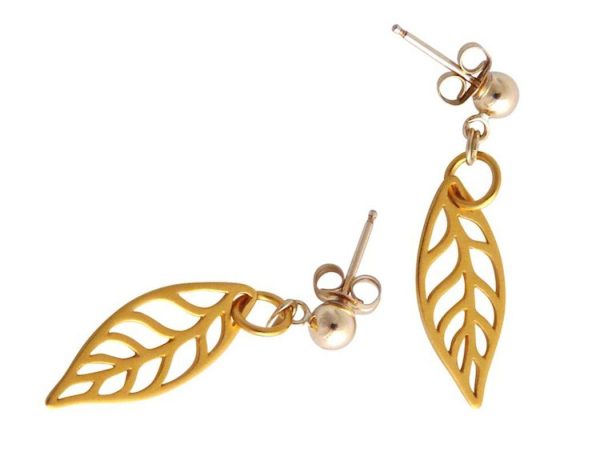 Gemshine - Damen - Ohrringe - LEAVES - 925 Silber - Vergoldet - 2,5 cm – Bild 3