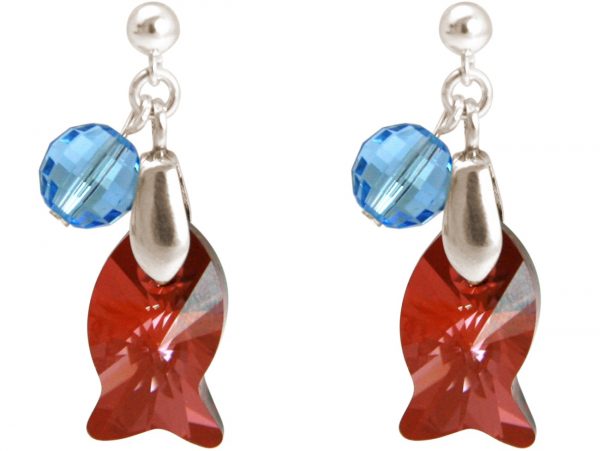 Gemshine - Damen - Ohrringe - 925 Silber - Fisch - Rot - Blau - MADE WITH SWAROVSKI ELEMENTS® - 3 cm