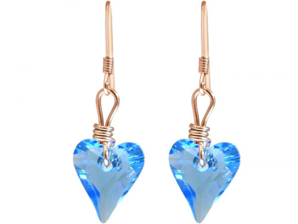 Gemshine - Damen - Ohrringe - Rose Vergoldet - Herz - Blau - MADE WITH SWAROVSKI ELEMENTS® - 2 cm