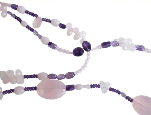 Gemshine - Damen - Halskette - Lariat - Rosenquarz - Amethyst - Perlen - Rosa - Lila - Violett - Weiß - 130 cm – Bild 5